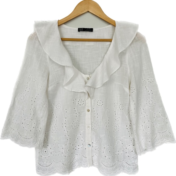 Zara white lace and flounce collar blouse - Picture 1 of 5